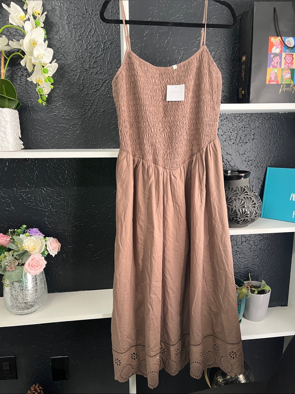 American Eagle Outfitters Mauve Dress with Eyelet Hem